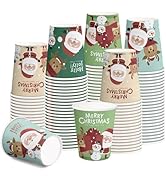RUSPEPA Disposable Paper Cups 9oz - 100 Pack Set Christmas Cartoon Santa Claus Design Printed Pap...