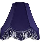 GO&SO Blue Silk Bell Lamp Shades Petal Edge Braid with Blue Fringe Trim, 6