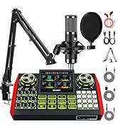 Podcast Equipment Bundle,Audio Mixer Sound Board Live Sound Card,Podcast Microphone Bundle with 3...