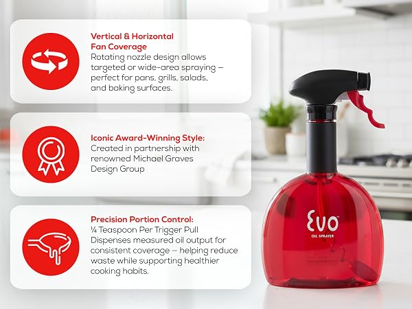 Evo Original Oil Sprayer, Non-Aerosol for Olive Oil, Cooking Oils, and Vinegars