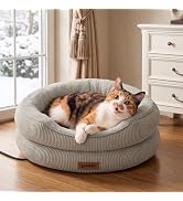 ZOMISlA Heated Cat Bed for Indoor Cats, 25 Timer & 11 Temp Adjustable, Grey | Removable Pet Heati...