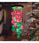 Solar Shell Gift for Mom Grandma Girls, Red & Green Christmas Wind Chimes for Outside, Solar Chri...