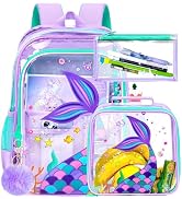 Clear Backpack for Girls and Boys, Kids Transparent Bookbag, 3PCS Cute See Through School Bag for...
