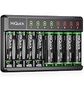 HiQuick 8 Bay Smart Battery Charger with AA & AAA Rechargeable Batteries- Fast Charging Household...