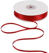 HUIHUANG Solid Color Satin Ribbon 1/8 inch x 100 Yards Roll Ribbon Thin Red Satin Double Face Cra...