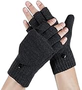 Achiou Winter Fingerless Gloves for Men Women, Convertible Warm Half Finger Mitten Gloves Flip To...