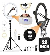 22" Ring Light with Stand,Large Ring Light for iPhone/iPad with 71" Tripod/LCD Display/5 Clips/2 ...