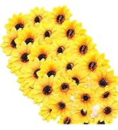 Tiosen 50Pcs Yellow Artificial Mini Sunflowers, Fabric Decorative Flowers for Wedding Wreaths and...