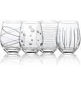 Joeyan Hand Blown Etched Stemless Wine Glasses with Dots Strips Pattern for Red Wine,Large Carved...