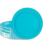 QZYL 50 PCS Paper Plates, Light Blue Round Disposable Paper Plates, 9 Inches Paper Dinner Plates ...