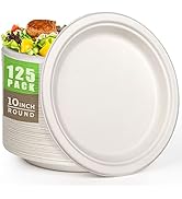 Gezond 100% Compostable Plates, Paper Plates 10 Inch 125 Pack Disposable Heavy-duty Plate Biodegr...