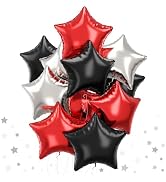 Black Red Star Foil Balloons, 18 Inch Black Silver Pentagram Aluminum Foil Balloons 12 Pcs Large ...