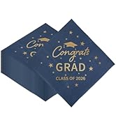 40PCS Graduation Cocktail Napkins Blue & Gold – Class of 2026 Disposable Beverage Napkins, 5x5 In...