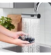 Waterfall Kitchen Faucet with Pull-Out Sprayer, Rotating Kitchen Faucet with 3 Modes Sprayer 360°...