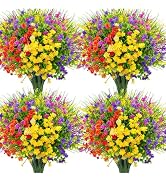 Ouddy Decor 16 Bundles Artificial Flowers for Outdoors Fake Plastic Plants Faux Shrubs Greenery W...
