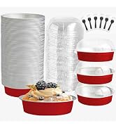 OBXMLFY Mini Cake Pans With Lids And Spoons, Baking Tins For Round Small Desserts 7 Oz Aluminum F...