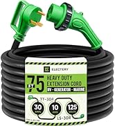 30 Amp 75 Ft RV Power Extension Cord NEMA TT-30P to L5-30R with Twist Locking Adopter, Heavy Duty...