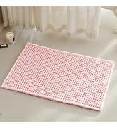 TYUU Light Peachy Pink Bathroom Rugs, Waffle Bath Mat Non Slip Washable Quick Dry Cute Bath Mat B...