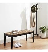 AV CONNECT Acacia Solid Wood Bench with Woven Seagrass Seat, Entryway Bench, Wicker Benches Indoo...