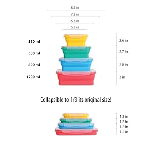 collapsible silicone food storage container BPA plastic lid meal cereal containe bowl kitchen pantry