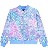 OlyPegic Girls Sequin Jacket Sparkly Glitter Bomber Kids Outwear with Pockets Zipper Coat Long Sl...
