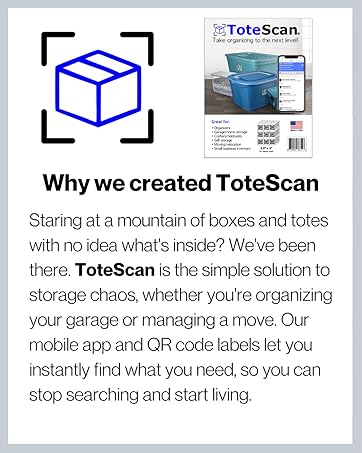 ToteScan QR labels smart QR inventory system box organization storage moving organizing tote