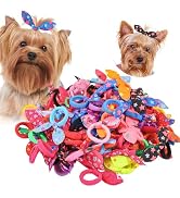 XIMA Dog Hair Accessories Set, 100 Pieces Colorful Rabbit Ear Hair Ties with Elastic Bands, Pet G...