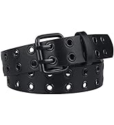 maikun Grommet Leather Belts for Men, Mens Black Studded Belt, Womens Punk Accessories