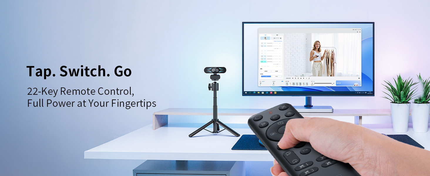 Smart Dual Control via Remote & EMEET STUDIO EMEET C60E Dual-Camera 4K Webcam for Streaming