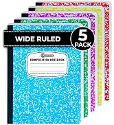 Rosmonde 5 Pack Composition Notebook Wide Ruled, 200 Pages (100 Sheets), 9-3/4x7-1/2, Notebooks f...