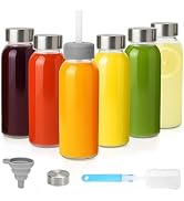 Zukro Glass Water Bottles with Lids & Straw 10.5 oz, 6 Pack Reusable Clear Small Juice Bottles Wi...