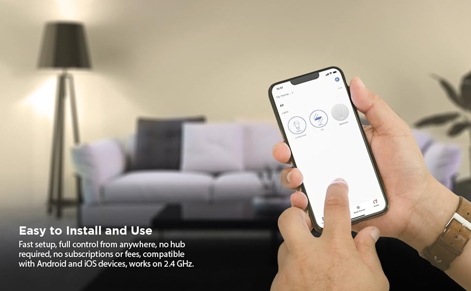 Feit Electric smart bulbs are easy to install and connect to the Feit Electric app.