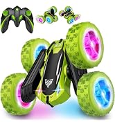KKONES Remote Control Car, 2.4GHz Electric Race 4WD Flips Stunt Car, Green | Double Sided 360° Ro...