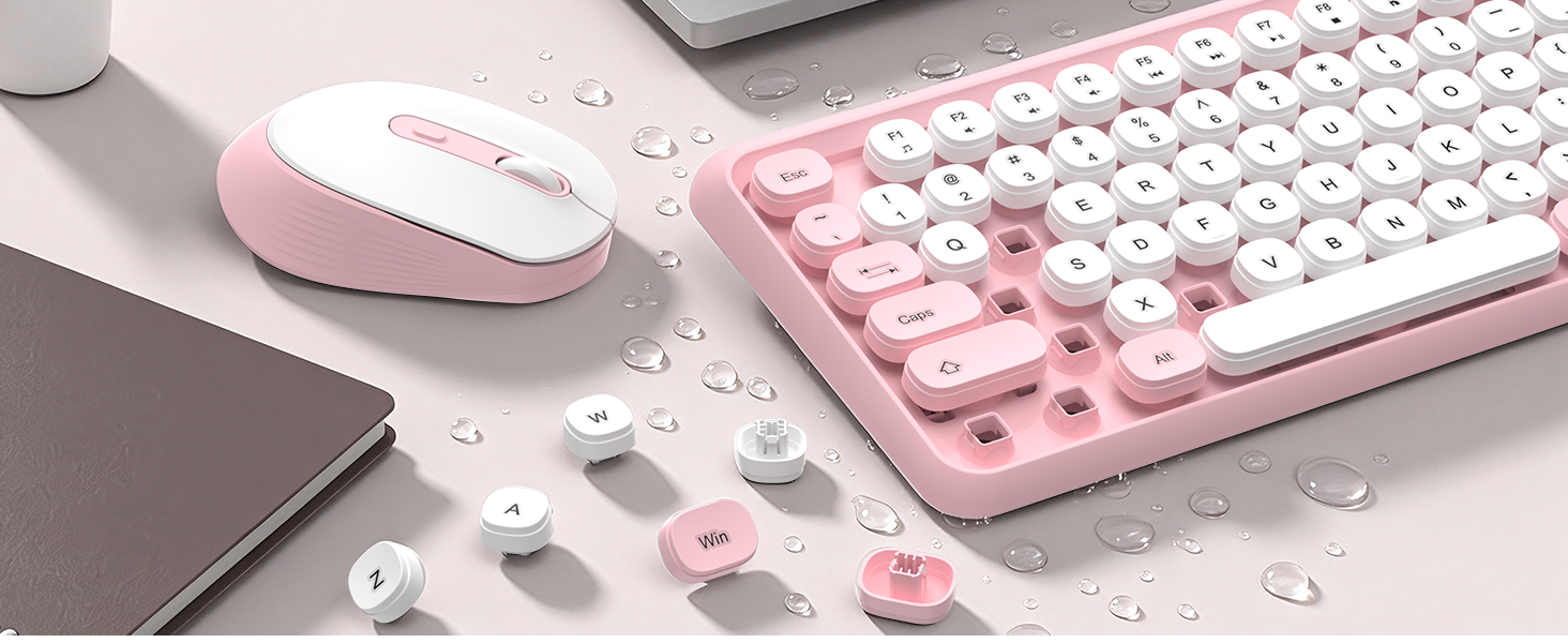 cute keyboard and mouse wireless-retro round keycaps