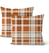 DAFENA Fall Pillow Covers 18x18 Inch 2 Pcs Burnt Orange Buffalo Plaid Autumn Outdoor Decor Throw ...
