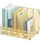 SUPEASY Desk Organizers Metal Desk Magazine File Holder with 5 Vertical Compartments Rack File Or...
