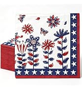 AnyDesign 80 Pcs Patriotic Luncheon Napkins Disposable Red Blue Flower Butterflies Star Paper Nap...