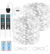 Lakumu Rechargeable Fairy Lights 66FT 2-Pack, 200 LED String Lights Battery Operated with Remote&...
