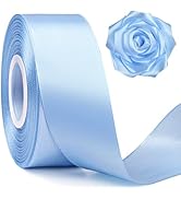 Mauproy 1-1/2 Inch Wide Sky Blue Satin Ribbon, 50 Yards Solid Polyester Fabric Ribbon for Roses M...