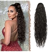 FESHFEN Long Ponytail Extensions, 26 inch Drawstring Curly Wavy Clip in Ponytails Hairpieces Synt...