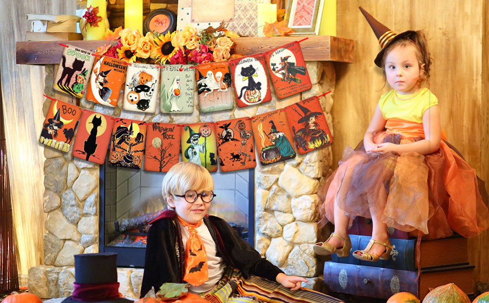 Halloween Party Decorations,Trick or Treat Sign Banner,Vintage Halloween Decorations Pumpkin