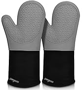Extra Long Silicone Oven Mitts, sungwoo Durable Heat Resistant Oven Gloves with Quilted Liner Non...