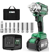 KIMO Cordless Impact Wrench, 550N.m/406ft-lbs, 7Sockets,3Inch Extension Bar, High Torque Impact B...