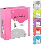 3 Inch Binder 3 Ring Binders Pink, Slant D-Ring 3” Clear View Cover with 2 Inside Pockets, Heavy ...