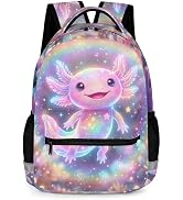 KOYI Magical Rainbow Axolotl Backpack for Girls, 17 Inch Pastel School Bag with Reflective Strip,...