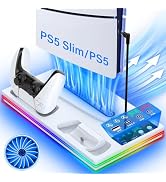 PS5 / PS5 Slim Stand and Cooling Station with Controller Charging Station for Playstation 5 Slim&...
