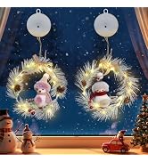 suddus 2 Pack Christmas Window Lights with Suction Cup- Battery Operated Wreath String Lights Ind...