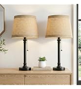 Oneach 19.5” Table Lamps Set of 2, Pull Chain Switch Bedside Table Lamps, Farmhouse Nightstand La...