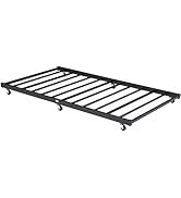 VECELO Twin Trundle Bed Frame Only/Roll Out/Enhanced & Up-Graded Metal Slats Support with Lockabl...