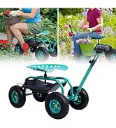 Donext Garden Cart, Outdoor Rolling Garden with Wheels, 360 Degree Swivel Seat, Gardening Stool f...